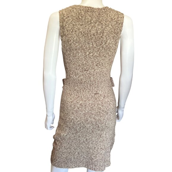 Knit Sleeveless Sweater Dress w/ Button Accents Beige Textured Womens Sz Large - Picture 2 of 7